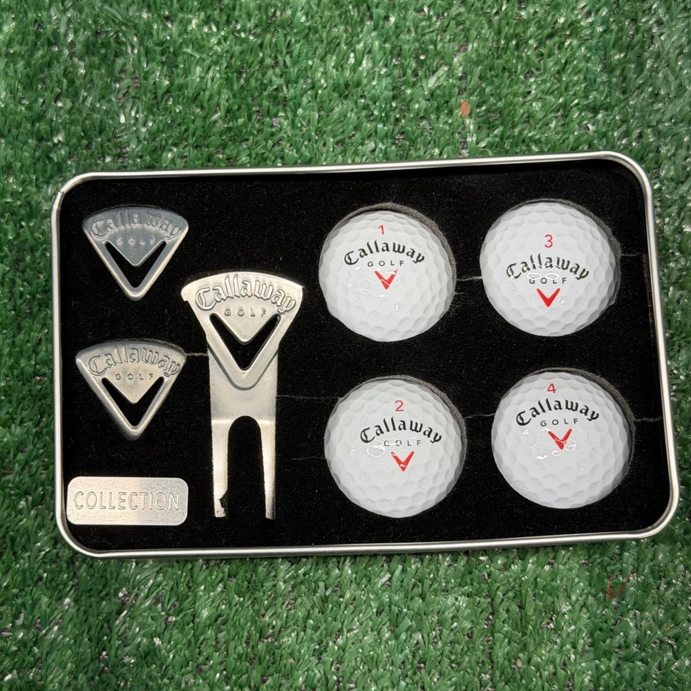 Callaway Golf Big Bertha‎ Silver Tin Golf Accessory Set w/ 3 Balls &  Divot Tool